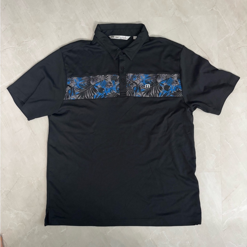 Travis Mathew Polo Shirt XL – Black w/ Tropical Chest Stripe